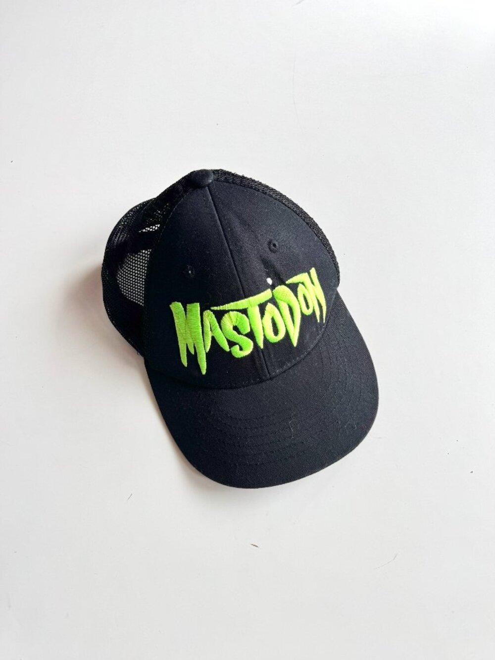 Magic Headwear MASTODON Black Green Embroidered Logo Canvas Mesh Trucker Hat